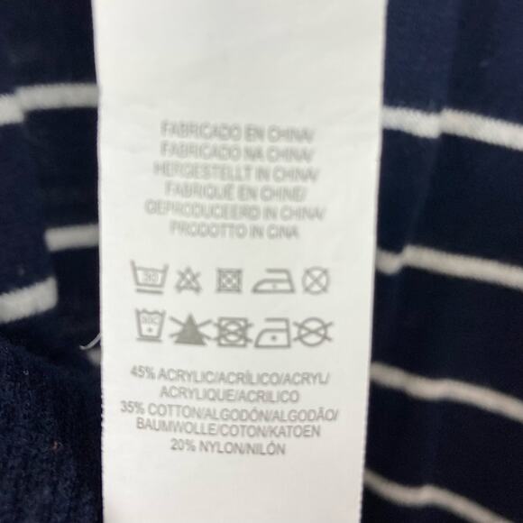 ATMOSPHERE Sweater Women US 6 Stripe Navy White V-neck Rib Long-Slv Slit Hi-Low - Picture 6 of 11